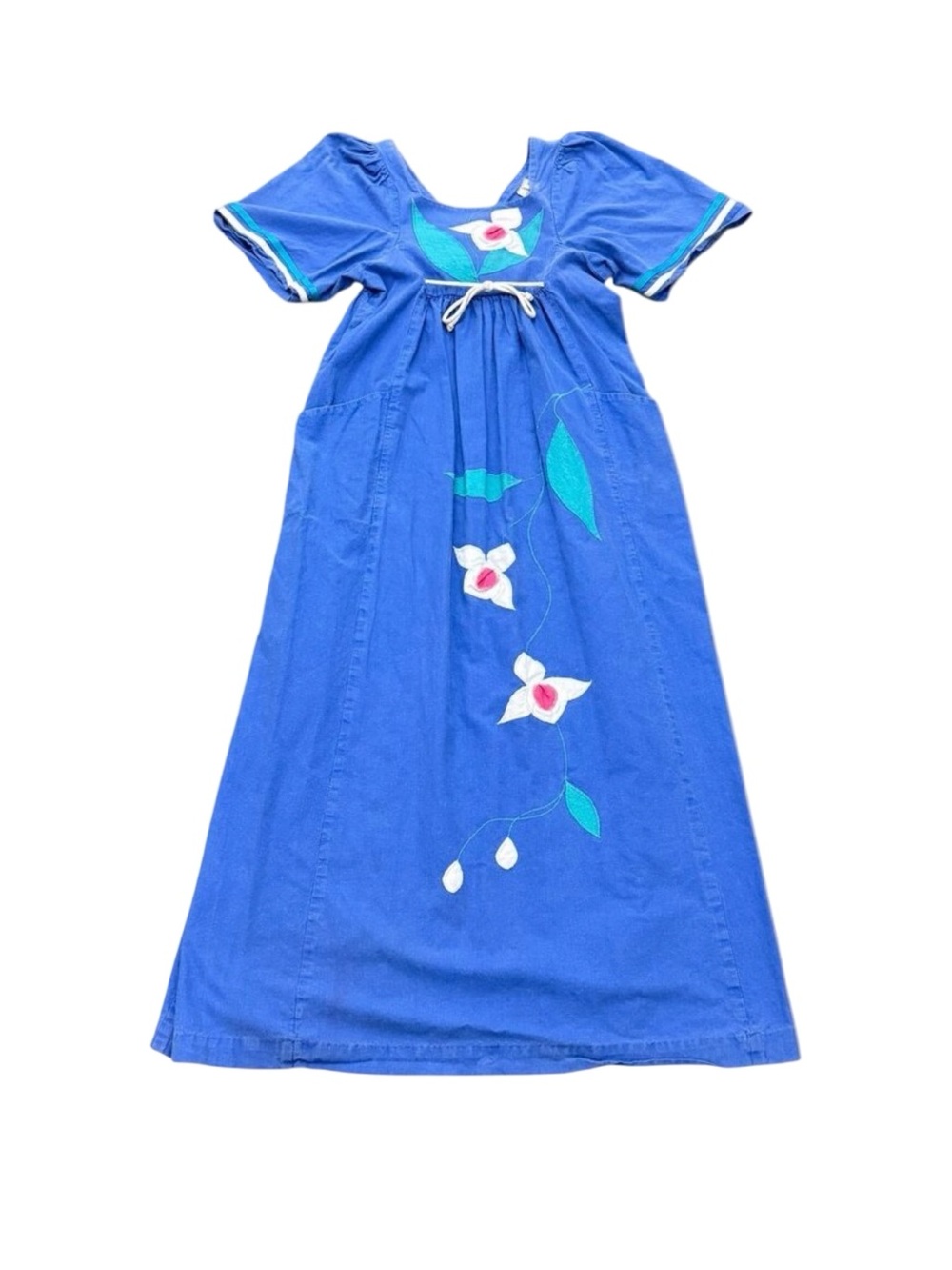 Vintage Women’s Andrade Blue Cotton Floral Maxi Dress Made in Hawaii 1990s